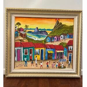 Fernando Medeiros Arte Naif Rio Brazil Painting 2002 Acrylic on Canvas Folk Art